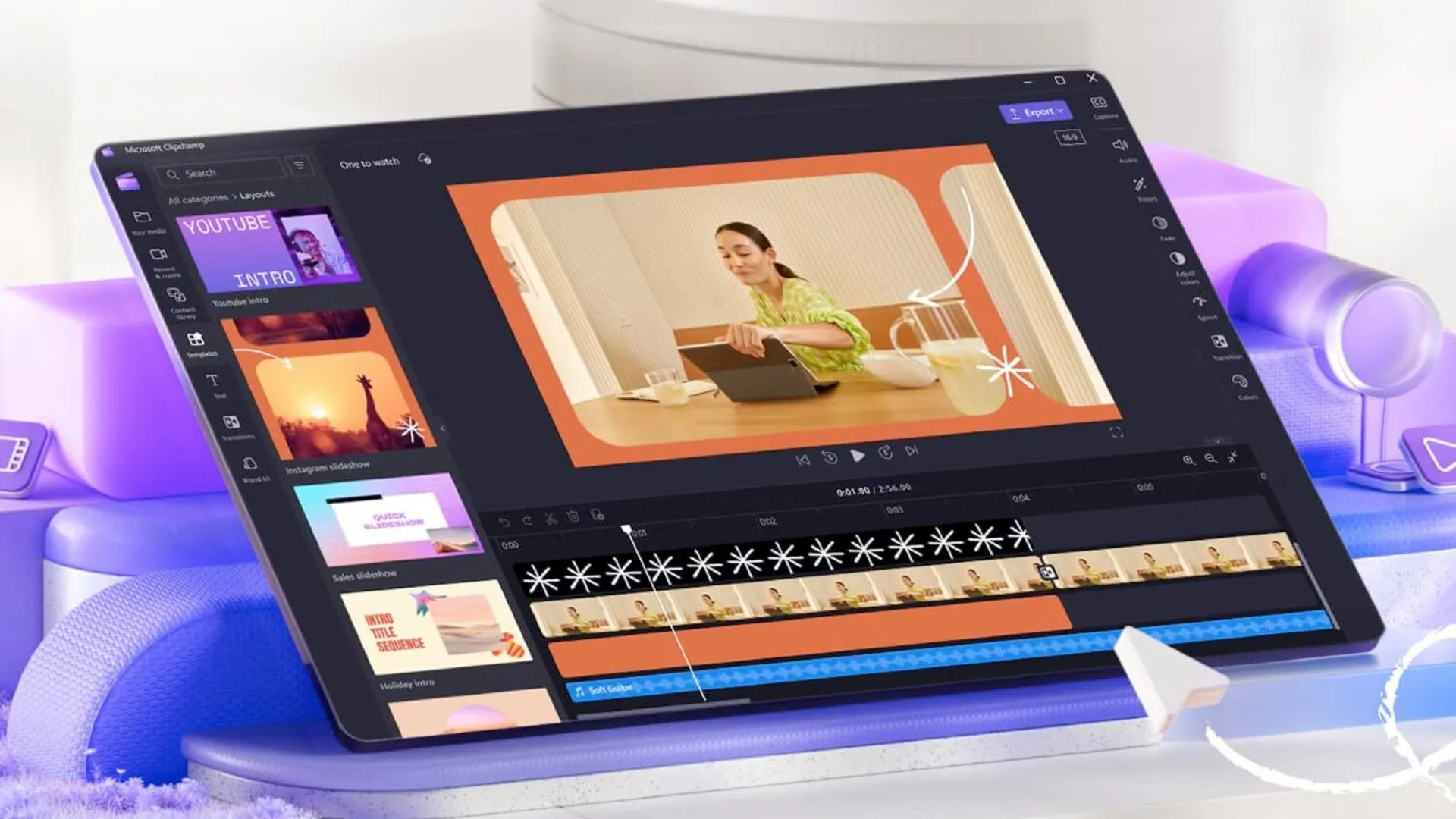 Ảnh chụp màn hình của Clipchamp đang chỉnh sửa video với giao diện người dùng