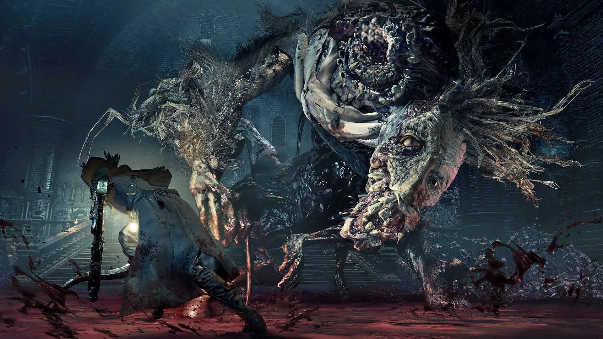 Ảnh chụp màn hình game Bloodborne trên PS4 với nhân vật chính và bối cảnh gothic đen tối. Tựa game RPG hành động kinh điển.