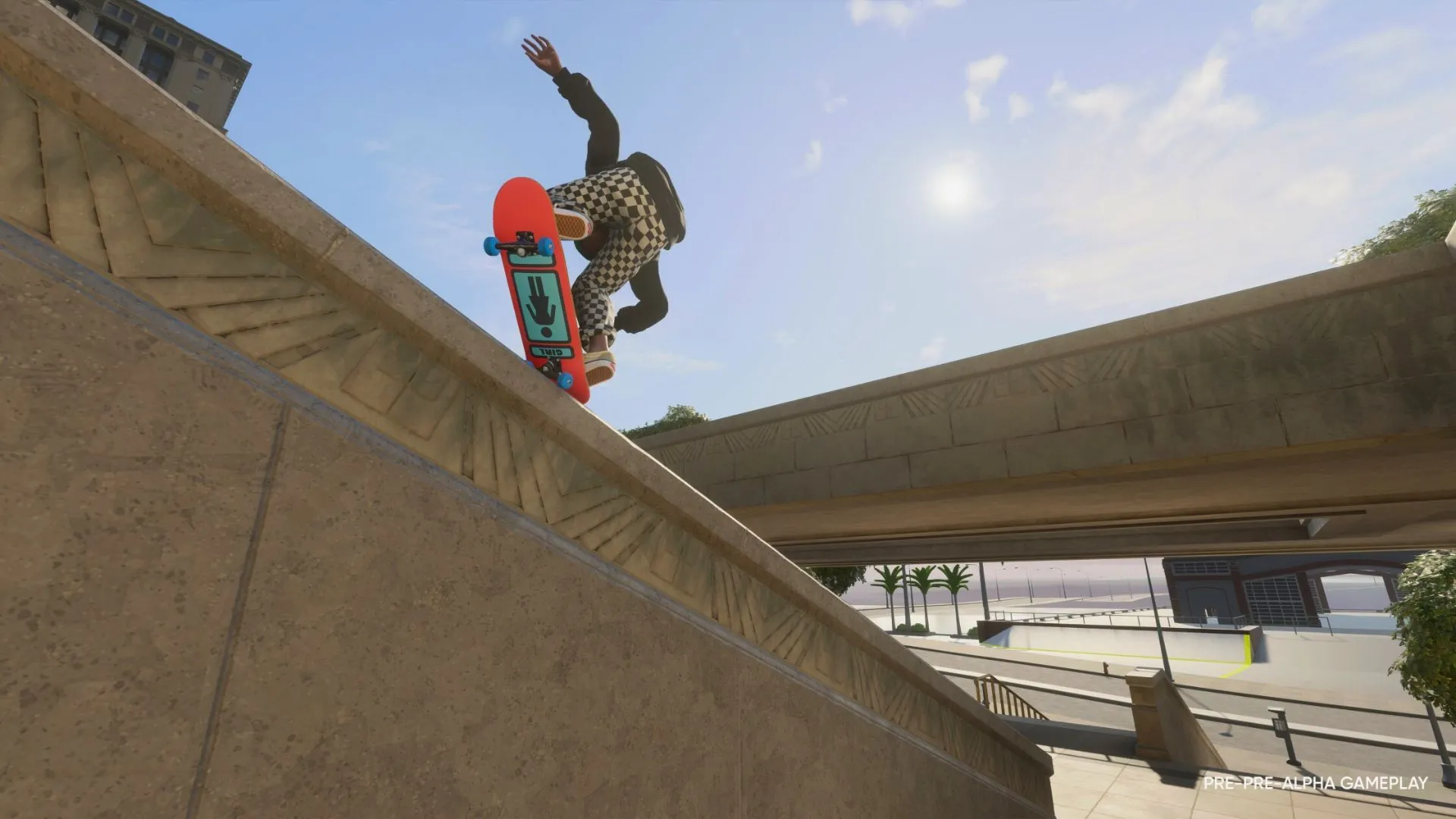 Ảnh chụp màn hình từ Skate reboot với người chơi đang thực hiện động tác trượt ván