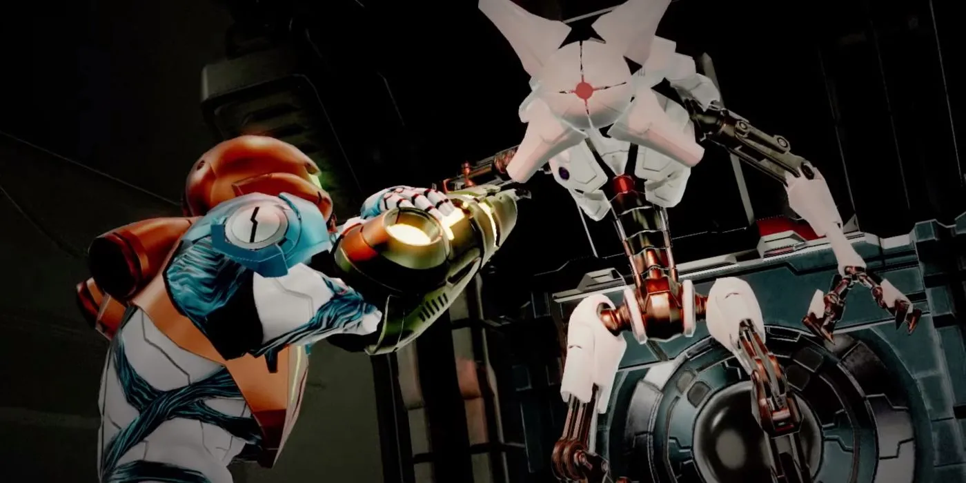 Ảnh chụp màn hình từ tựa game Metroid Dread trên Nintendo Switch, thể hiện nghệ thuật đồ họa và tối ưu hóa game xuất sắc của Nintendo.