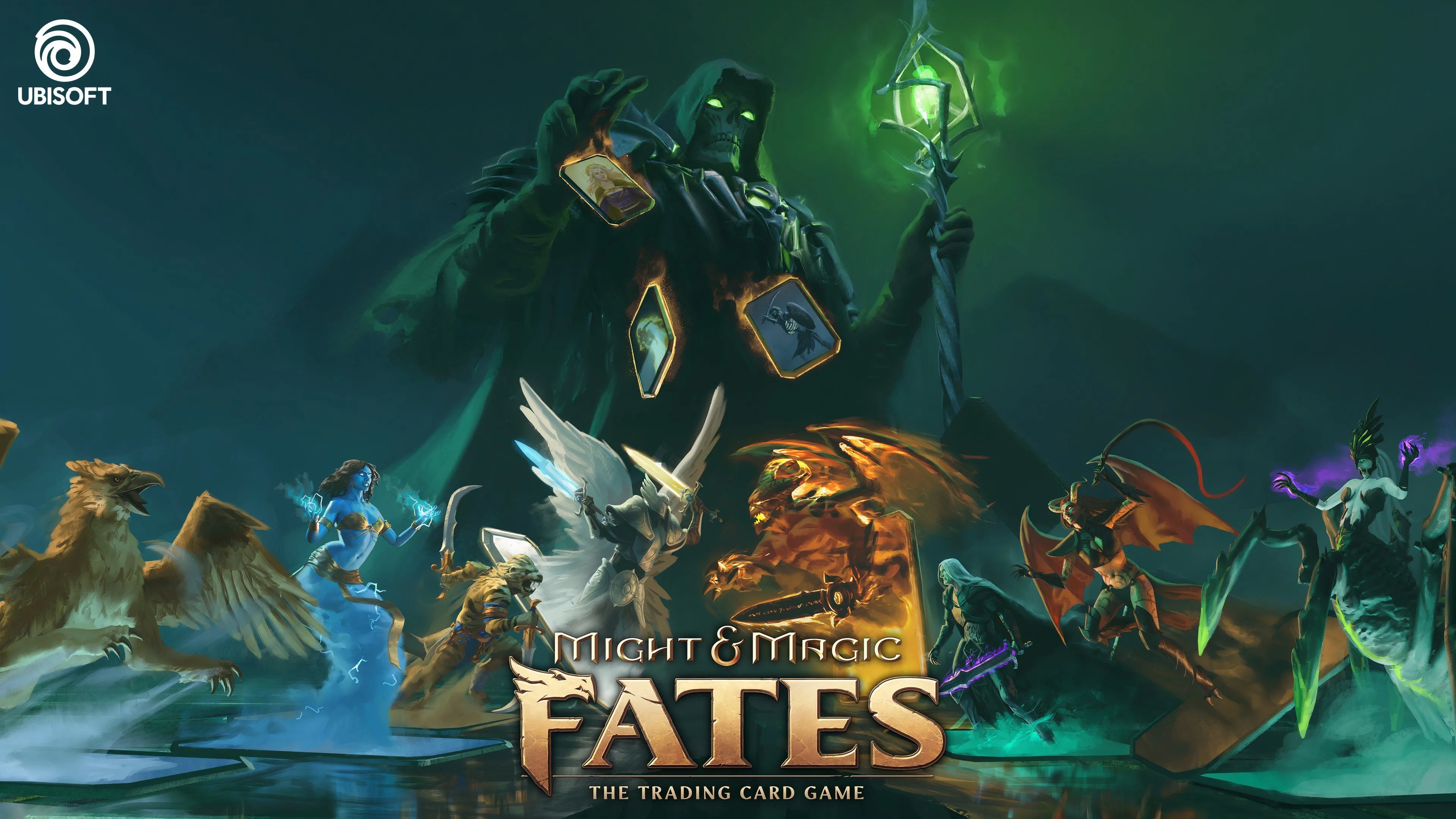 Ảnh minh họa chính thức của tựa game thẻ bài Might &amp; Magic Fates, thể hiện phong cách giả tưởng.