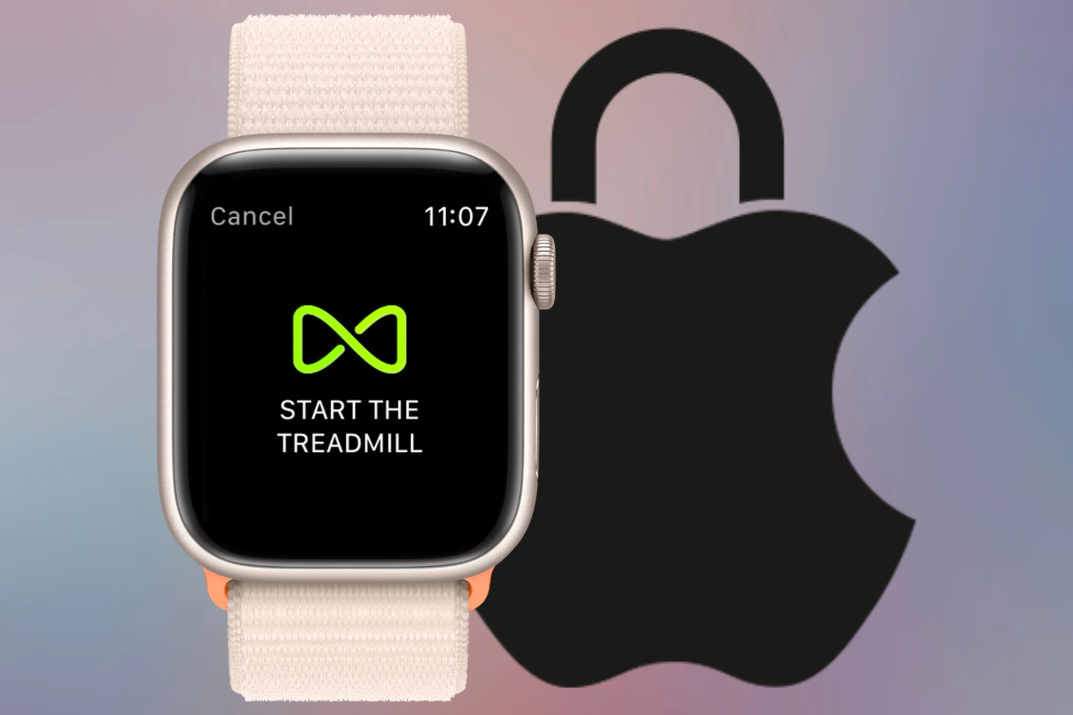 Apple Watch hiển thị biểu tượng GymKit sẵn sàng khởi động bài tập trên máy chạy bộ