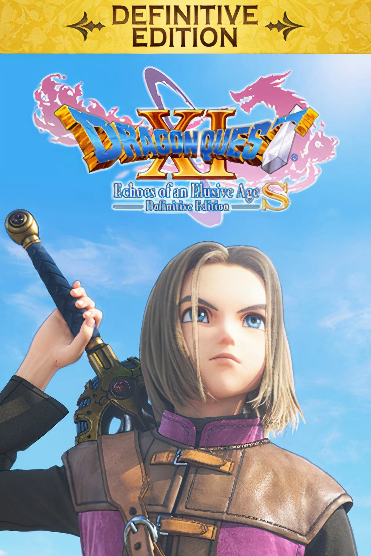 Artwork chính của Dragon Quest XI S: Echoes of an Elusive Age, với nhân vật chính và đồng đội trong phong cách anime.