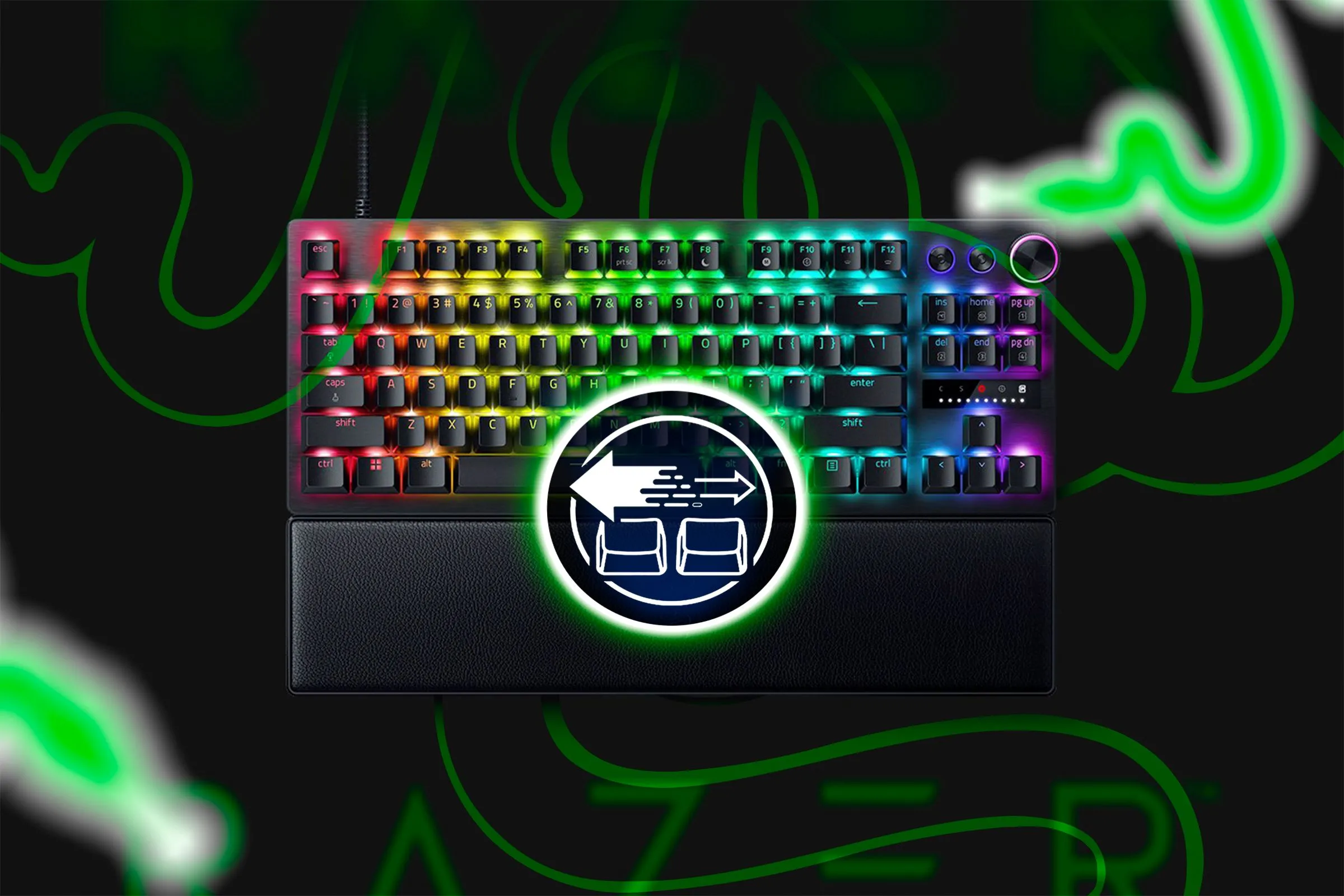 Bàn phím Razer với biểu tượng công nghệ Snap Tap, minh họa tính năng SOCD.
