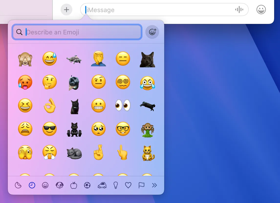 Bảng chọn biểu tượng cảm xúc và ký tự đặc biệt của macOS hiển thị trên màn hình.