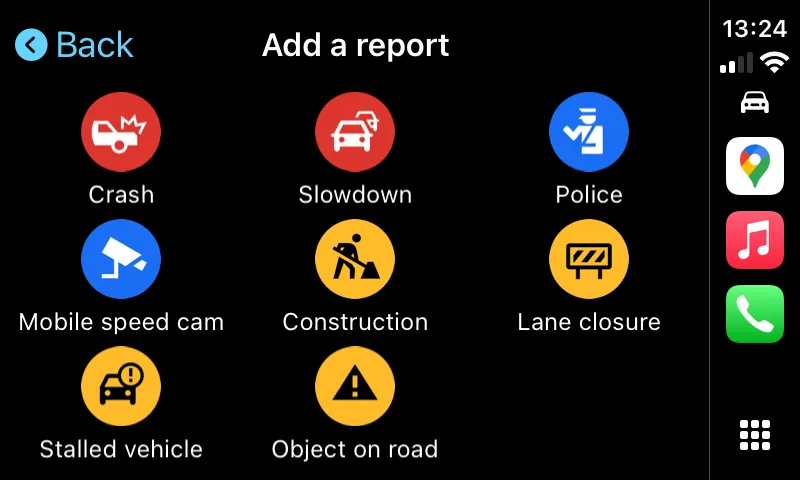 Báo cáo nguy hiểm trên Google Maps CarPlay
