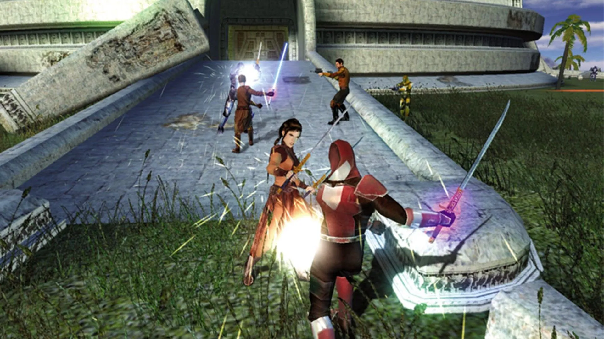 Bastila Shan cùng đồng đội chiến đấu chống lại kẻ thù trong Star Wars Knights of the Old Republic