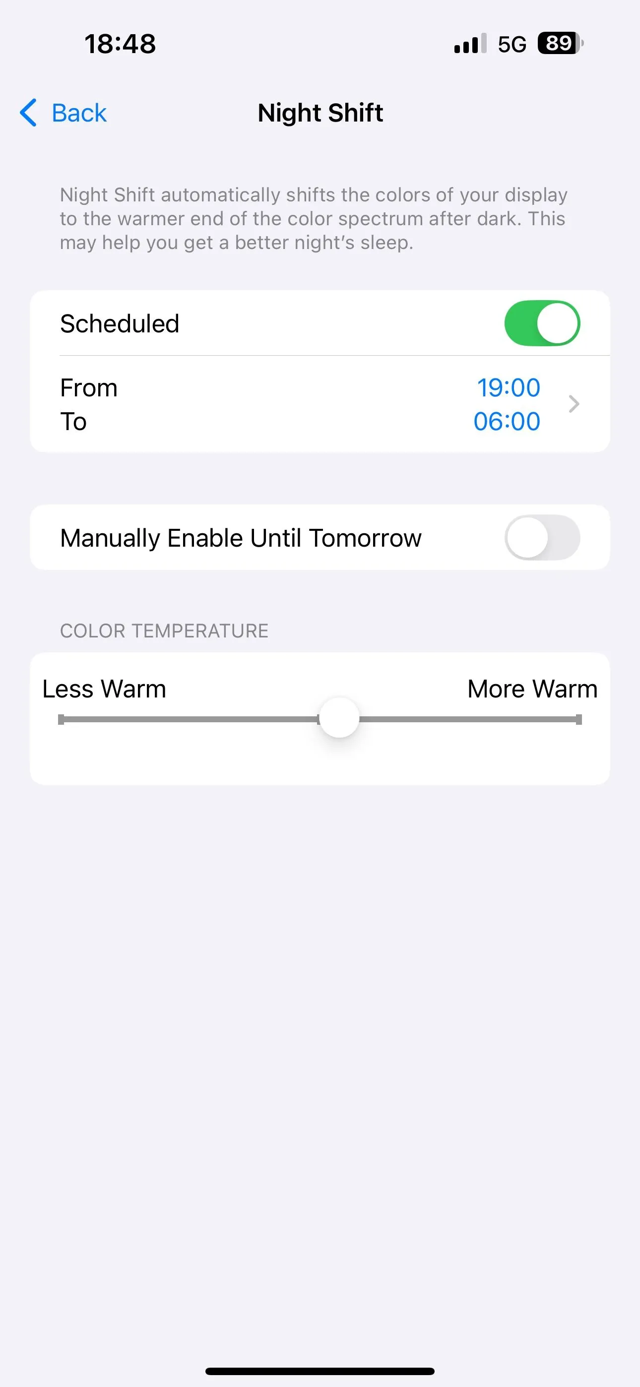 Bật tùy chọn Night Shift theo lịch trình trong Cài đặt iOS