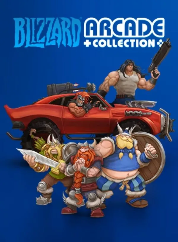 Bìa Blizzard Arcade Collection với hình ảnh các nhân vật từ Rock N Roll Racing và các game khác