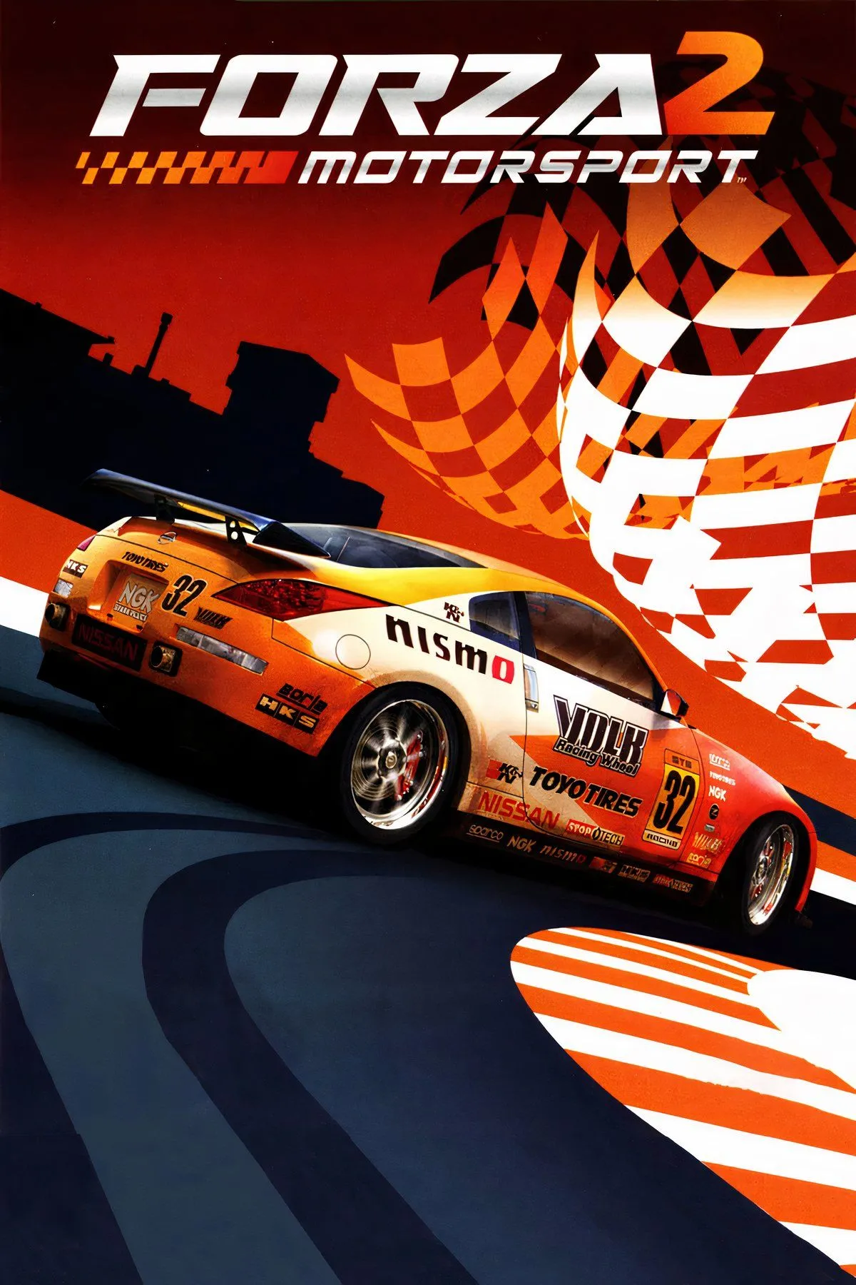 Bìa đĩa game Forza Motorsport 2 với chiếc xe thể thao màu xanh nổi bật