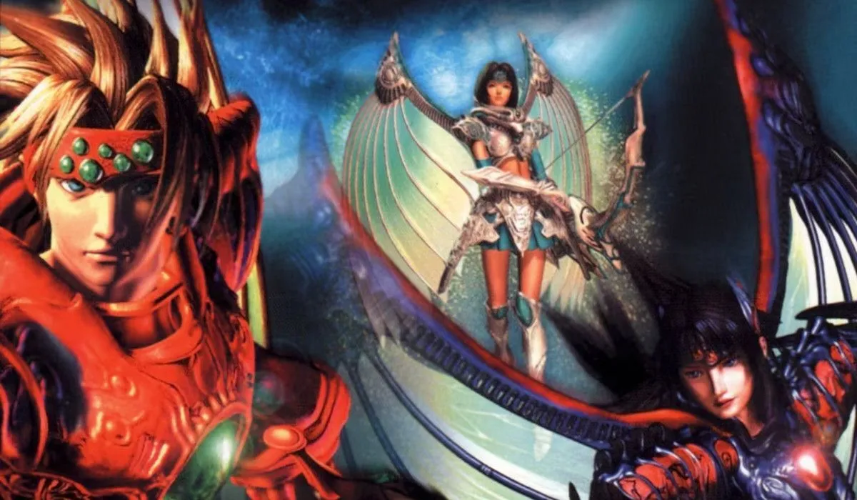 Bìa đĩa game The Legend of Dragoon, với hình ảnh nhân vật chính Dart và các đồng đội trong một khung cảnh giả tưởng hùng vĩ.