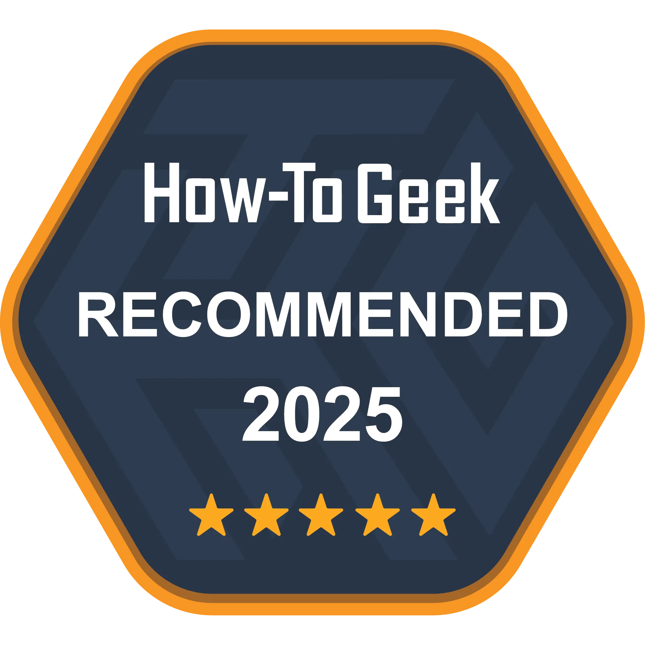 Biểu tượng chứng nhận &quot;Được khuyến nghị bởi How-To Geek 2025&quot; dành cho VyprVPN, nhấn mạnh chất lượng dịch vụ.