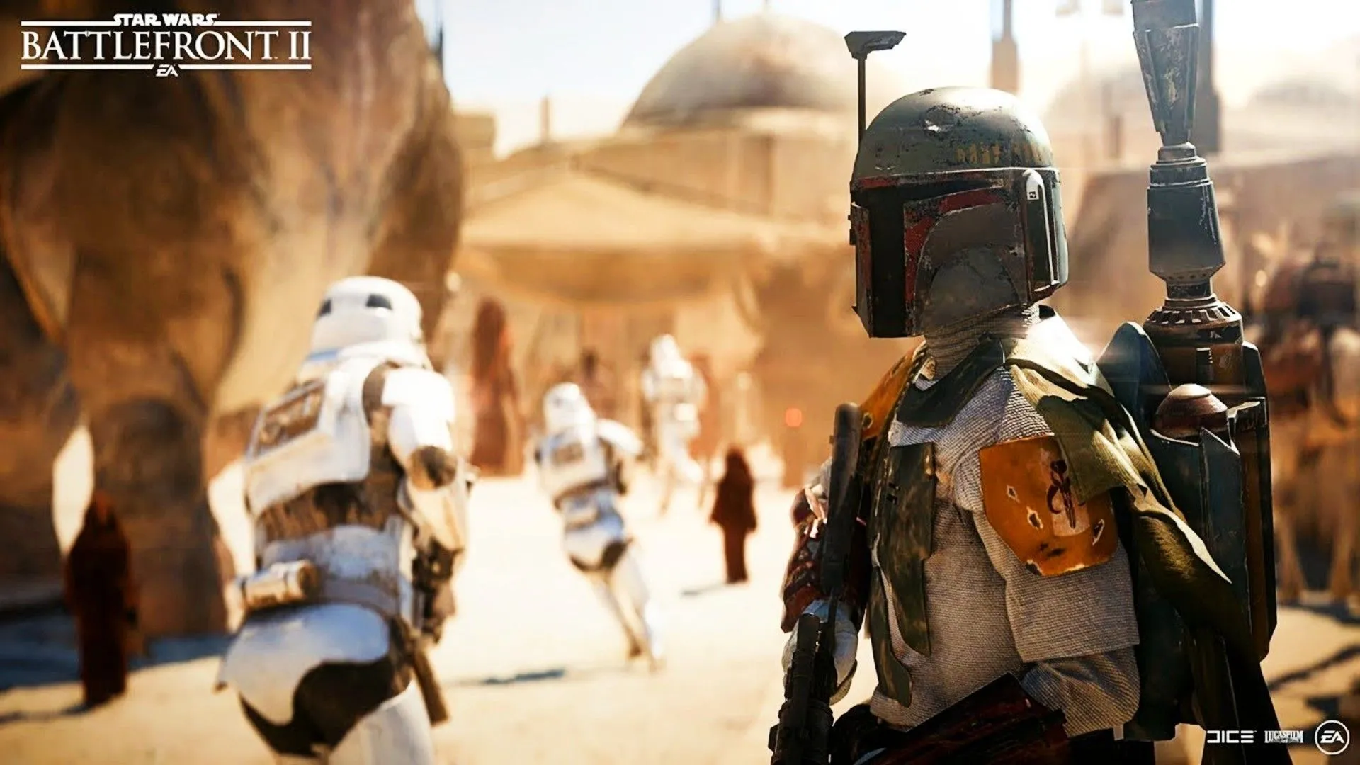 Boba Fett và các Stormtrooper trong Star Wars Battlefront 2, minh họa chi phí bản quyền và sản xuất game AAA.