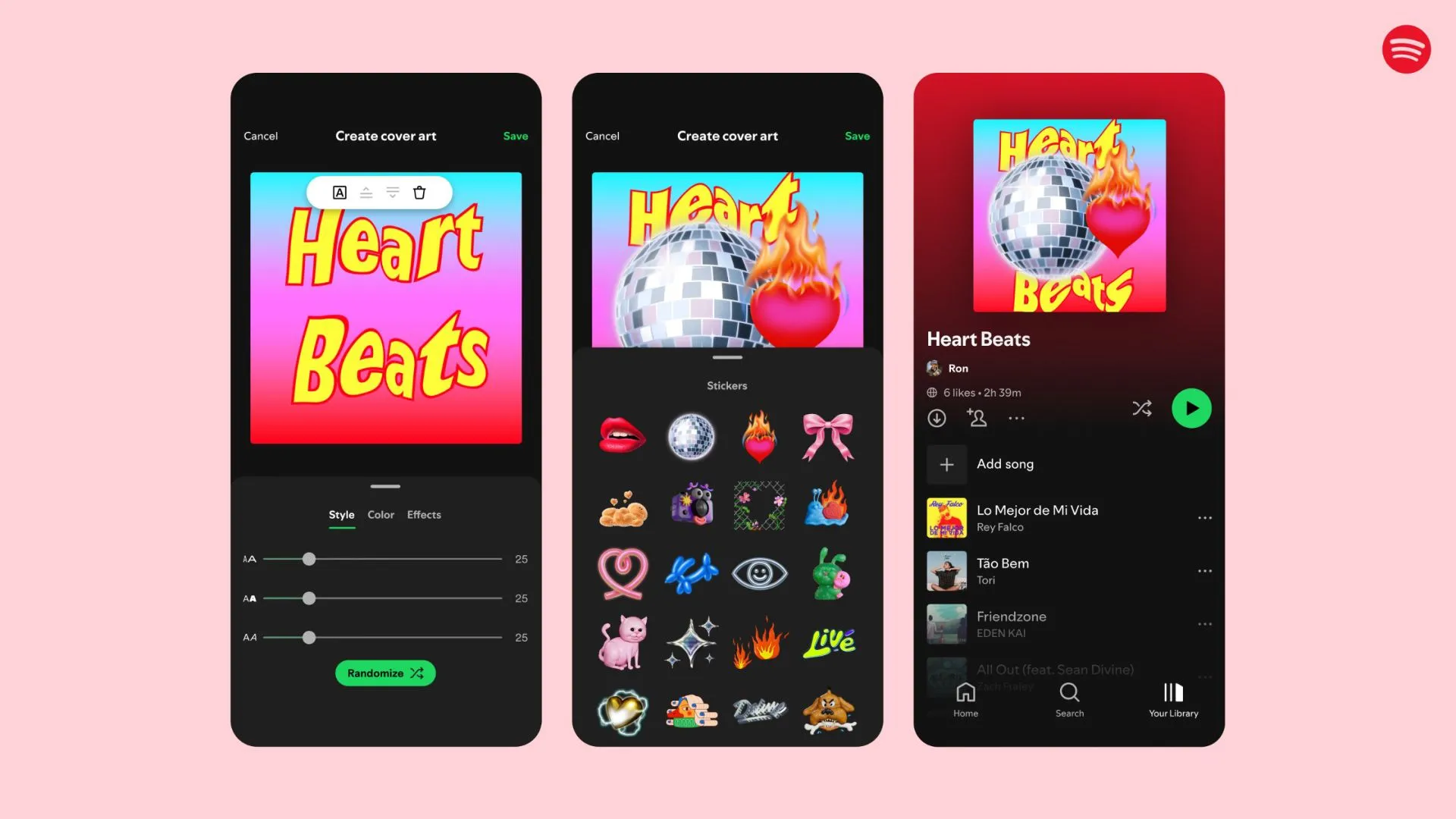 Các nhãn dán chủ đề Ngày Valentine của Spotify