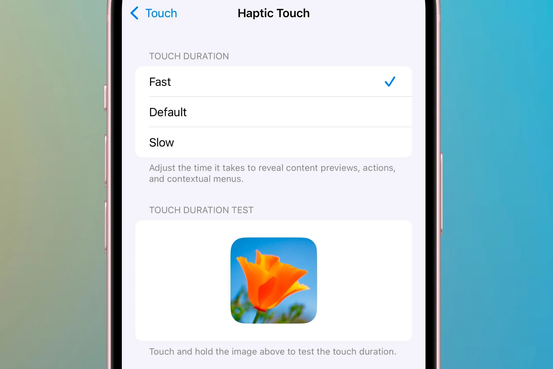 Cài đặt Haptic Touch của Apple, ví dụ cho việc thêm tùy chọn cường độ Liquid Glass.