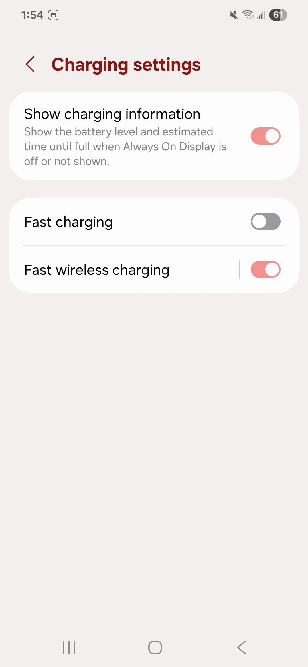 Cài đặt sạc trên điện thoại Samsung với các tùy chọn sạc nhanh, sạc không dây nhanh