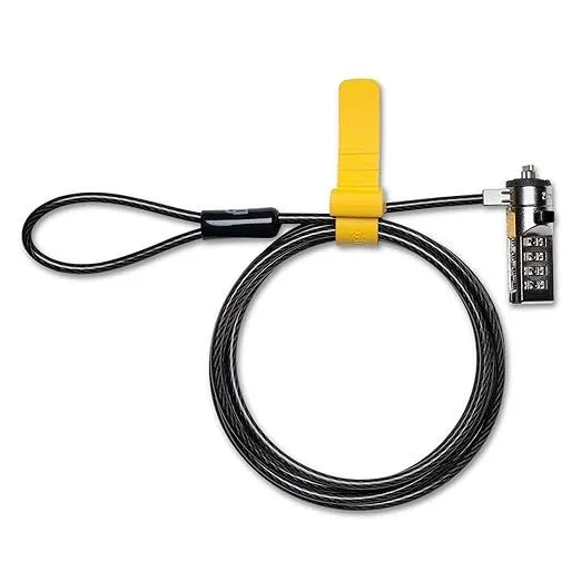 Cận cảnh khóa Kensington được gắn vào khe bảo mật của laptop.
