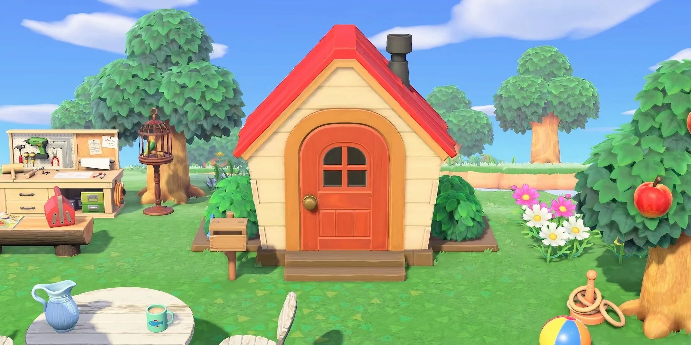 Căn nhà khởi đầu của người chơi trong Animal Crossing New Horizons với phong cách giản dị