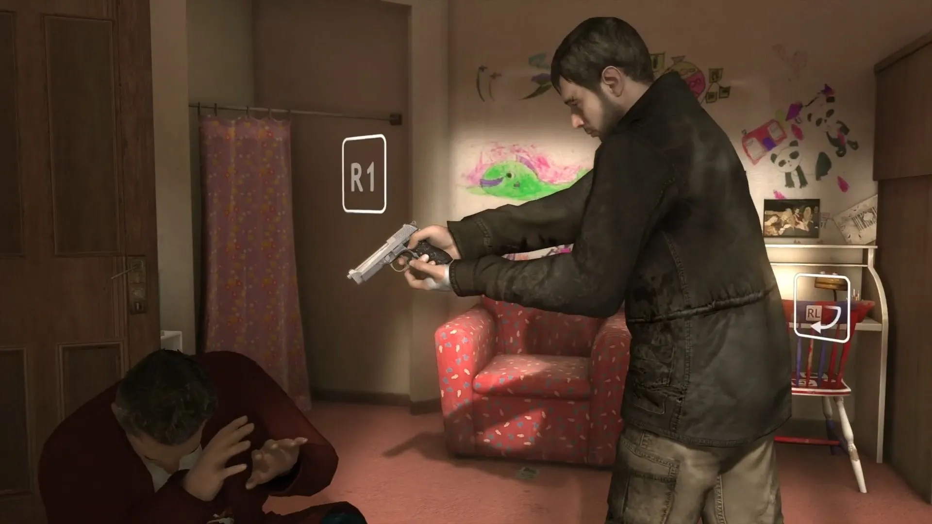 Cảnh Ethan Mars đối mặt với lựa chọn đạo đức khó khăn trong game Heavy Rain.