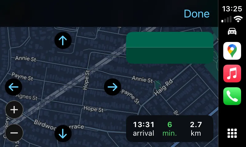 Di chuyển bản đồ tự do trong Google Maps CarPlay