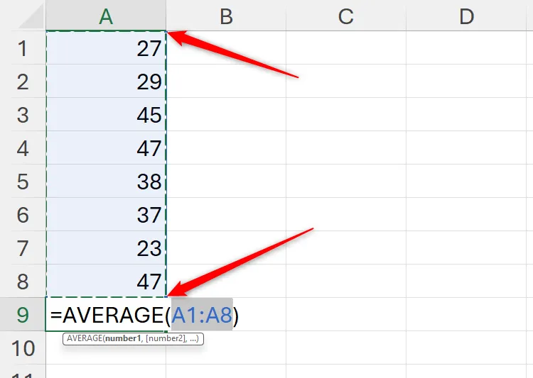 Điều chỉnh phạm vi ô được chọn cho phép tính trong Excel bằng cách kéo các góc của vùng được đánh dấu.