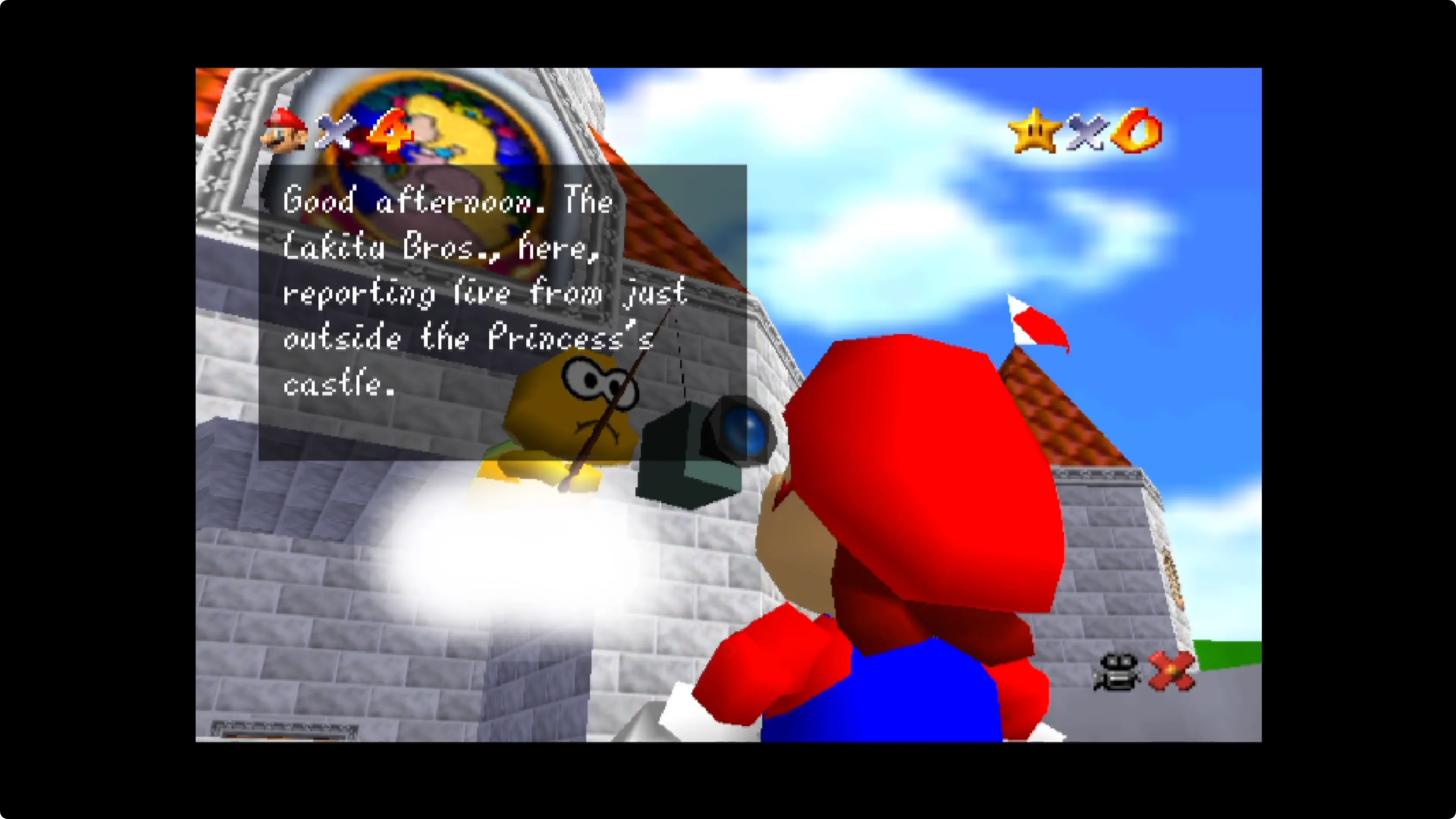 Game Super Mario 64 của Nintendo 64 đang được giả lập và hiển thị trên màn hình kết nối với Apple TV
