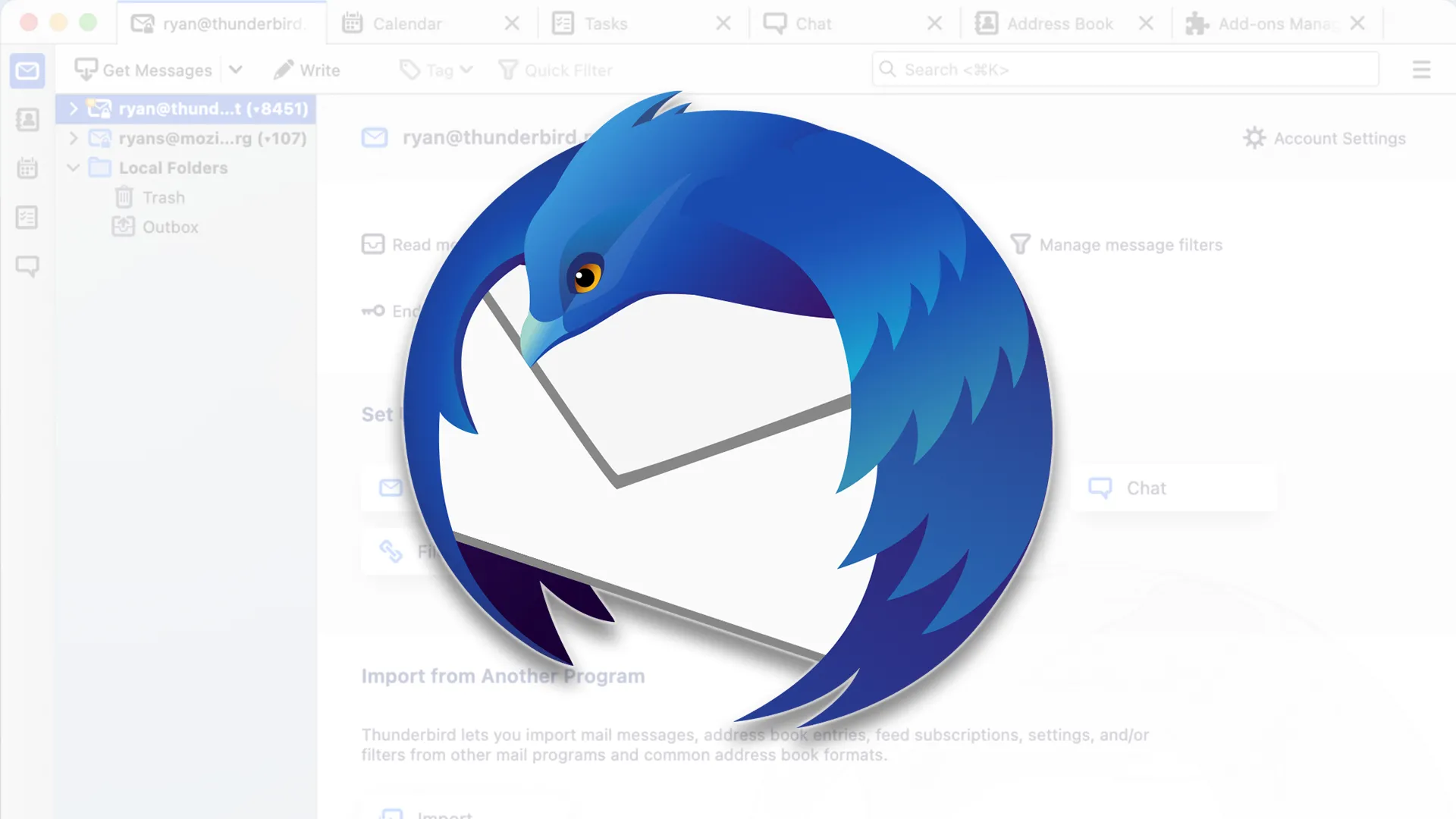 Giao diện chính của Mozilla Thunderbird trên máy tính.