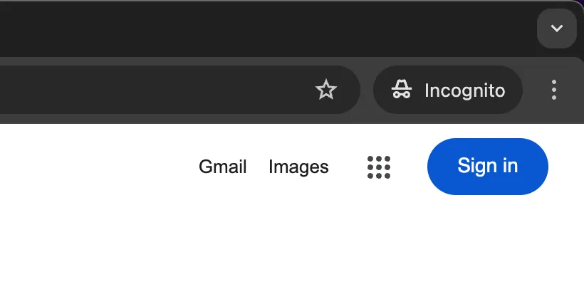 Giao diện Google Search hiển thị trạng thái đã đăng xuất khỏi tài khoản Google khi đang duyệt web trong chế độ ẩn danh, minh họa lợi ích về quyền riêng tư.