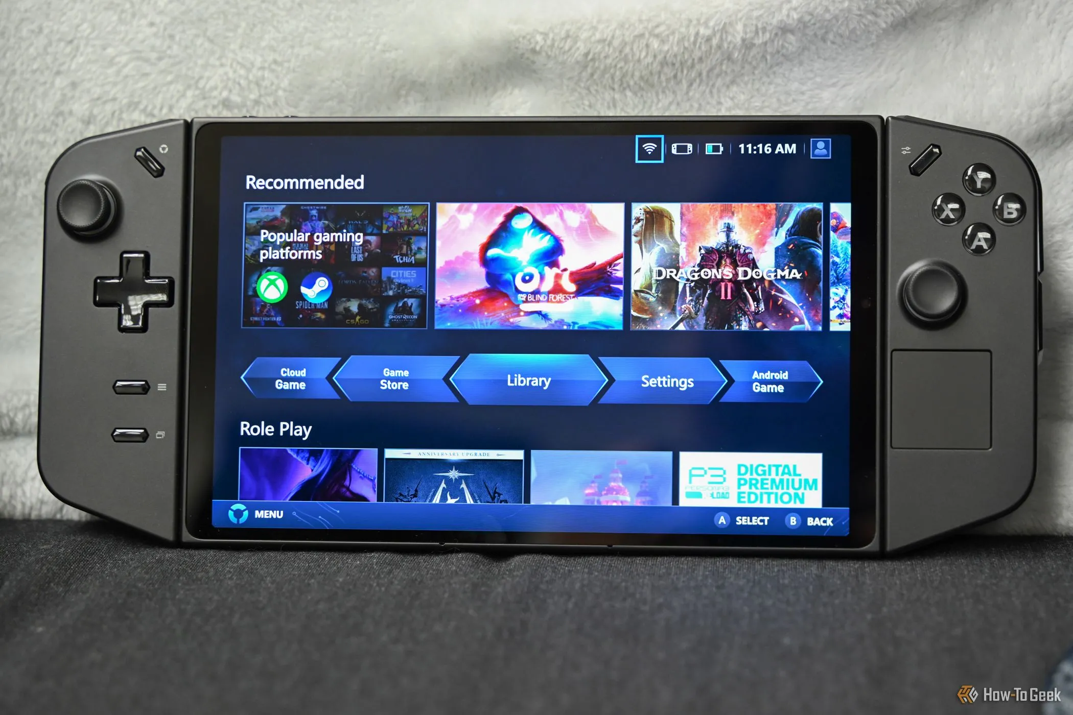Giao diện Legion Space trên Lenovo Legion Go, cung cấp trải nghiệm chơi game tối ưu.