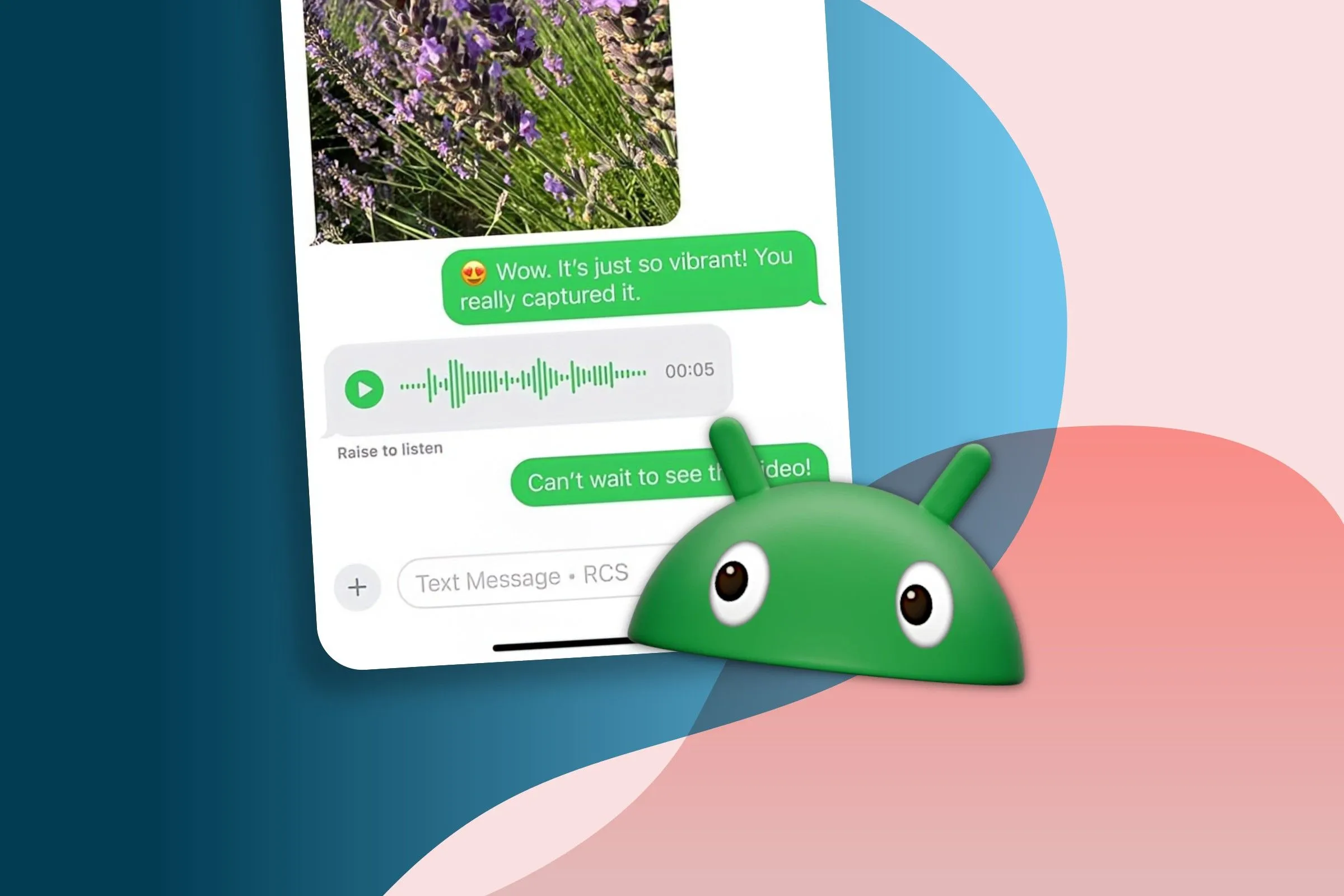 Giao diện tin nhắn RCS trên điện thoại Android, minh họa khả năng tương thích với iOS