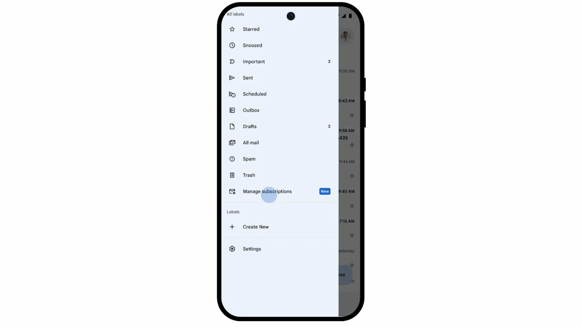 Giao diện tính năng 'Quản lý Đăng ký' mới trên ứng dụng Gmail di động, hiển thị nút truy cập và danh sách các email đã đăng ký.
