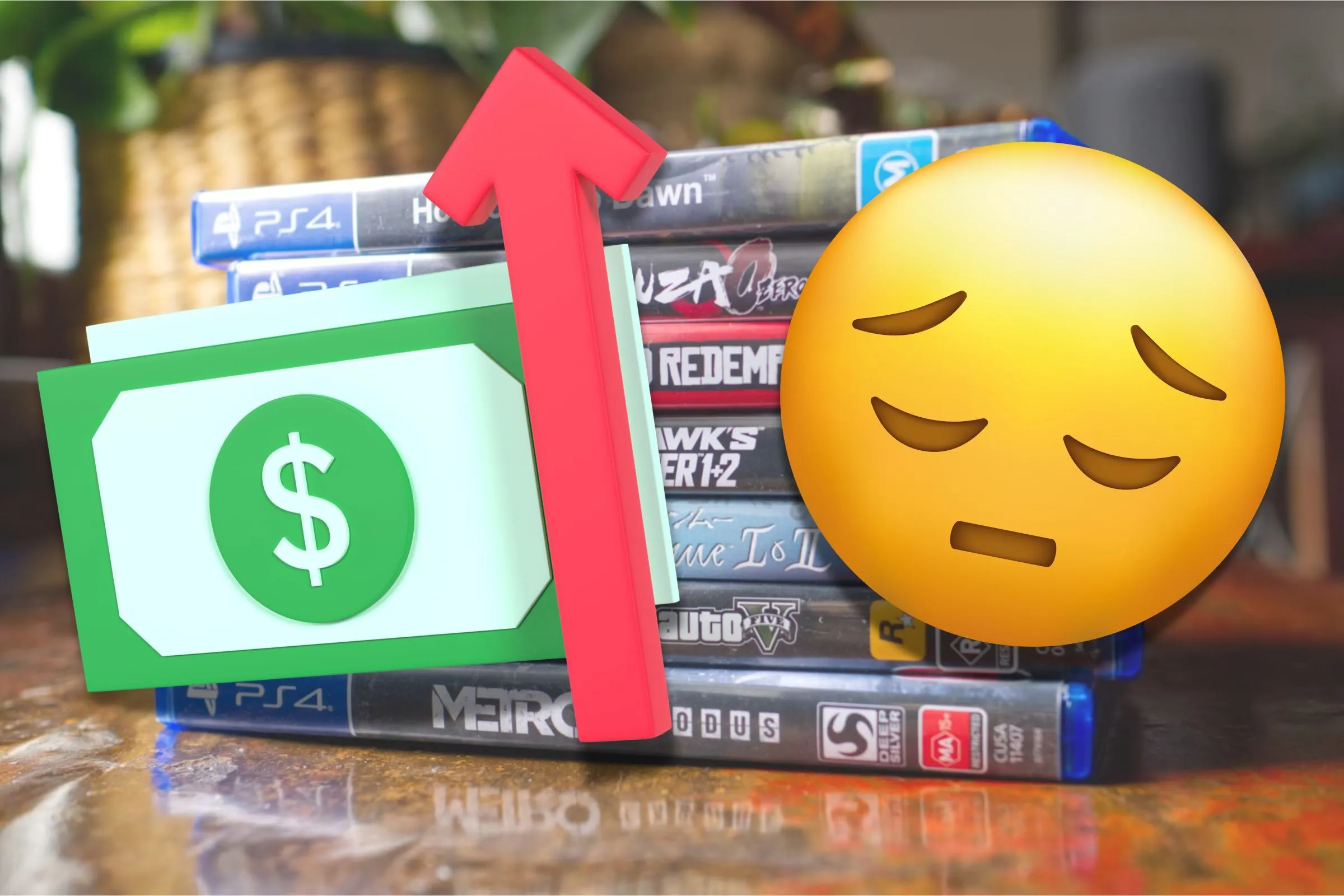 Hình ảnh các đĩa game cổ điển xếp chồng lên nhau, tượng trưng cho khó khăn trong việc sở hữu và bảo tồn game vật lý