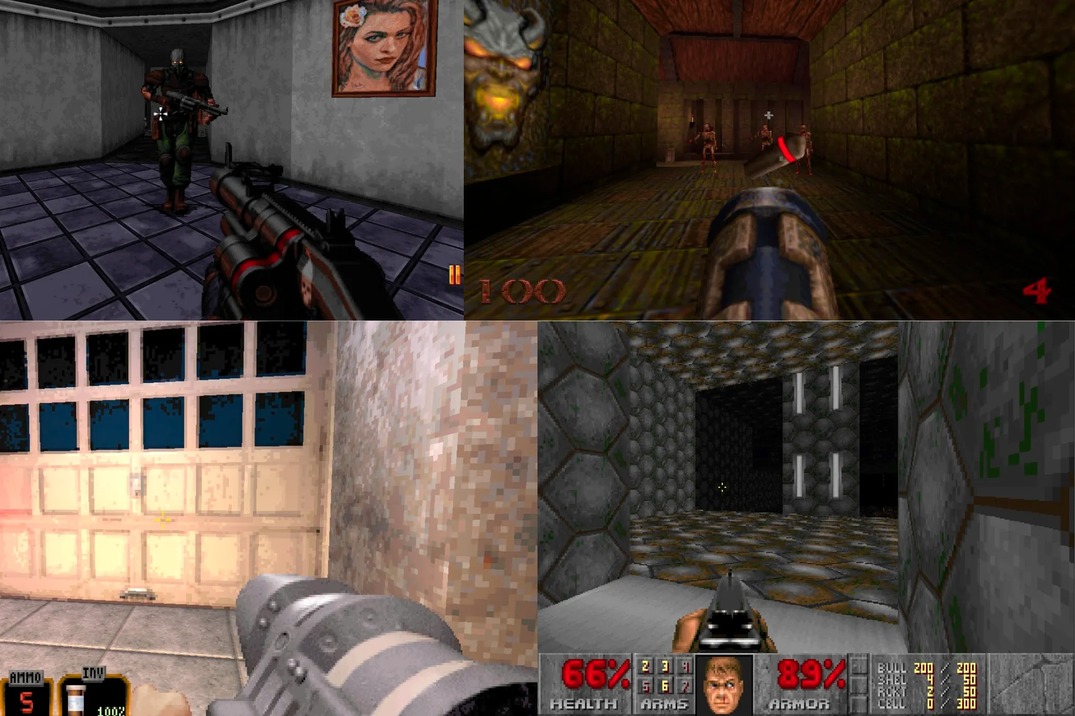 Hình ảnh collage minh họa các game boomer shooter như Ion Fury, Quake, Duke Nukem 3D và Doom, gợi nhớ phong cách đồ họa thập niên 90.