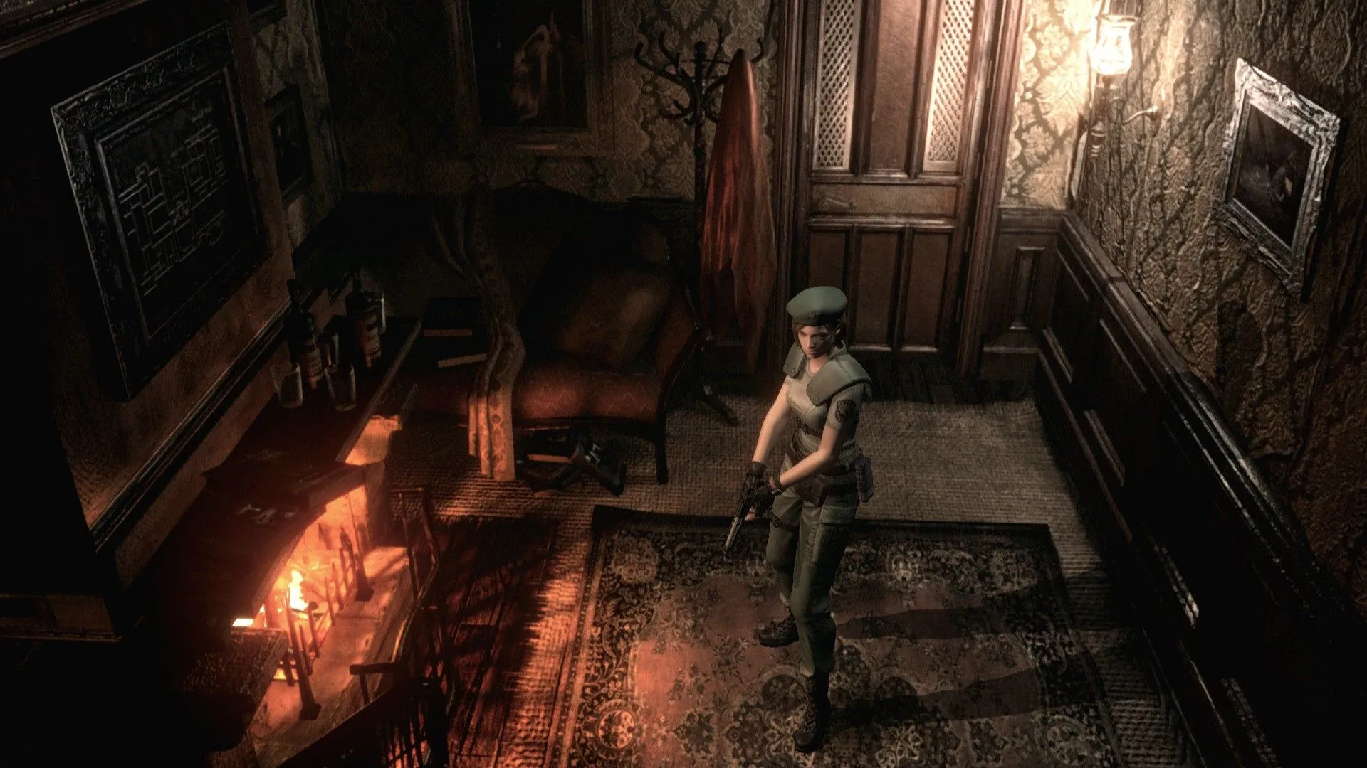 Jill Valentine đang đối mặt với zombie trong Resident Evil Remake (2002).