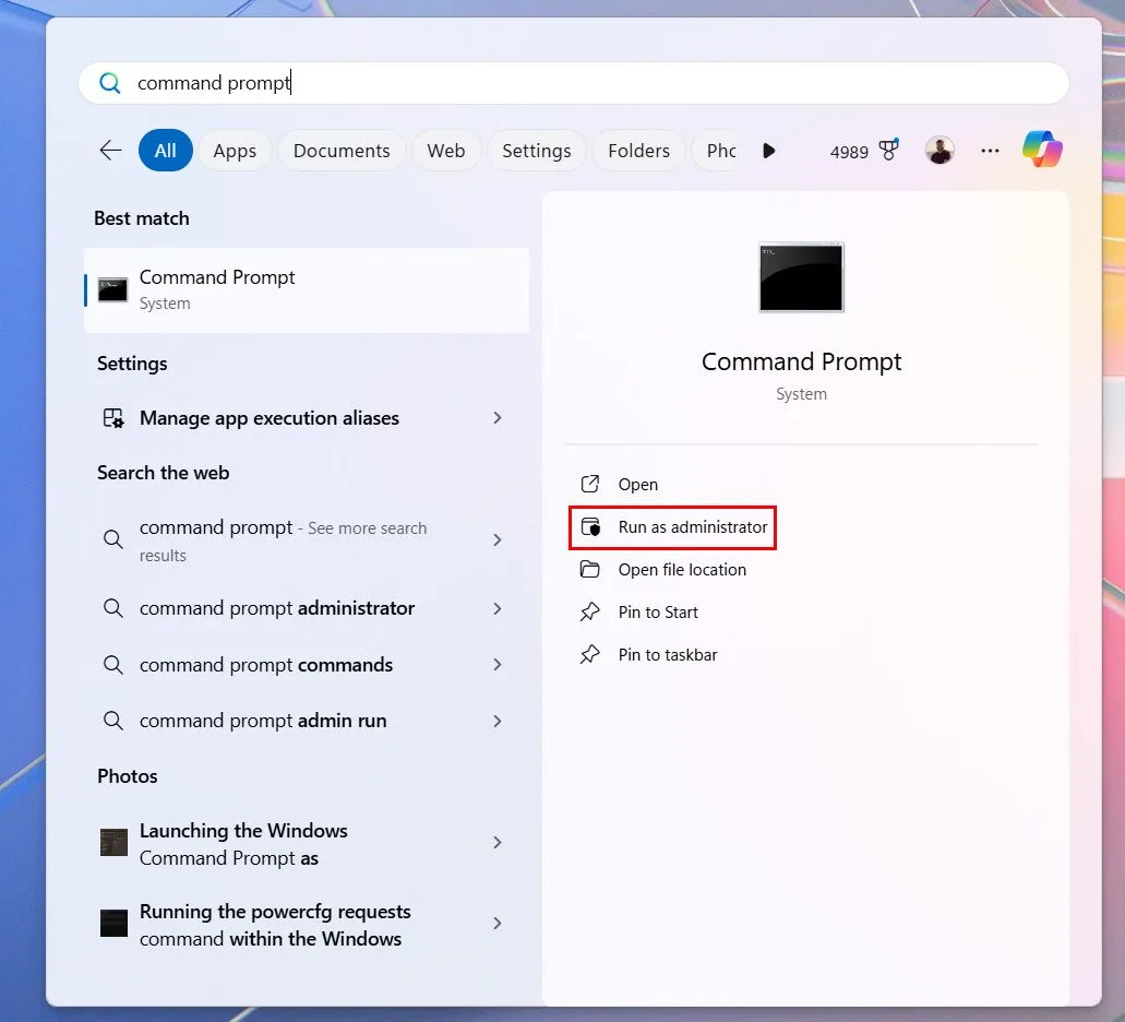 Khởi chạy Command Prompt với quyền quản trị viên trên Windows