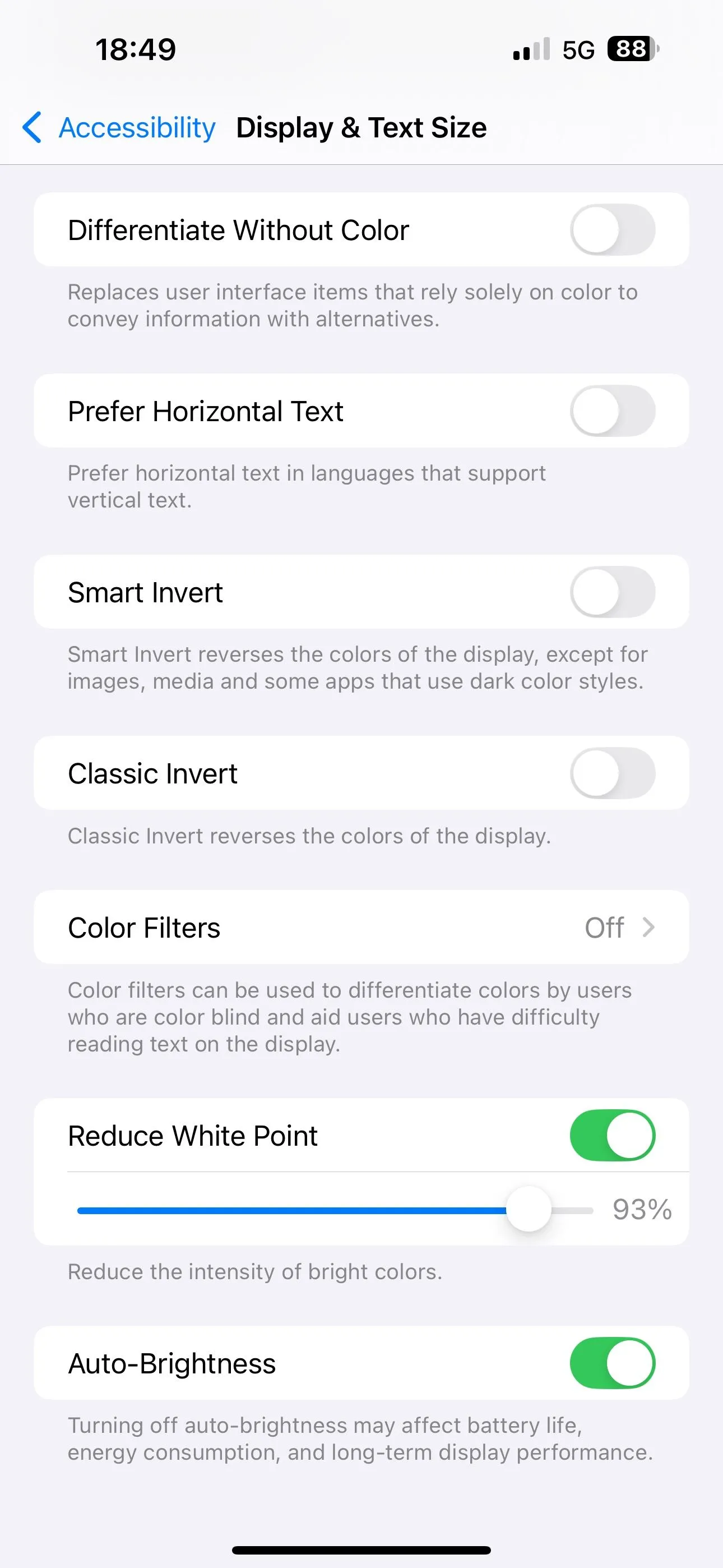 Kích hoạt tùy chọn Giảm điểm trắng trong cài đặt iPhone và thanh trượt điều chỉnh