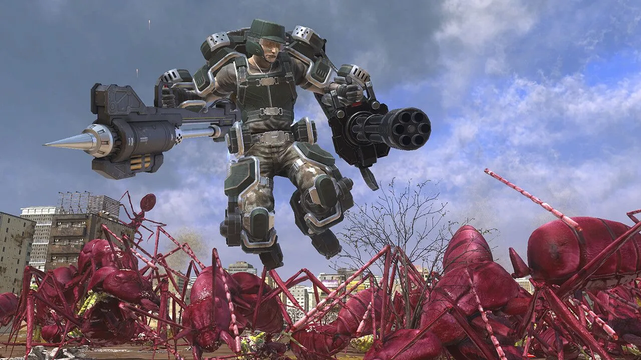 Lính chiến đấu với đàn kiến khổng lồ trong Earth Defense Force 6, thể hiện sự lặp lại nhưng vẫn cuốn hút của series game hành động này.