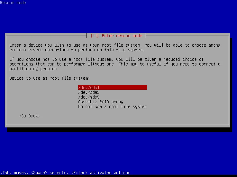 Màn hình chế độ khôi phục của Debian trong chương trình cài đặt.