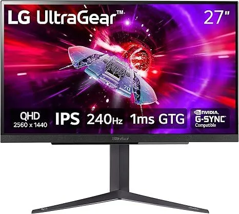 Màn hình chơi game LG UltraGear 27GR83Q-B với khung viền mỏng và chân đế hiện đại.