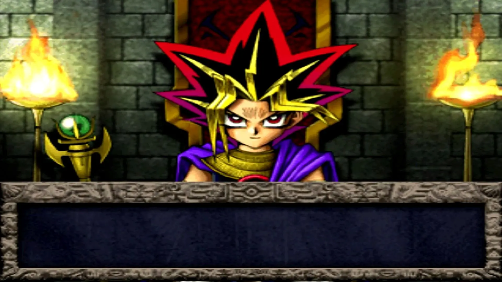 Màn hình kết thúc của Yu-Gi-Oh! Forbidden Memories, đánh dấu chiến thắng sau hành trình đầy thử thách.