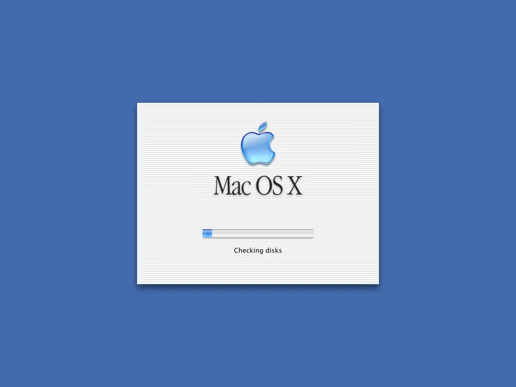 Màn hình khởi động Mac OS X, mở ra kỷ nguyên mới cho thiết kế giao diện Apple trên máy tính.