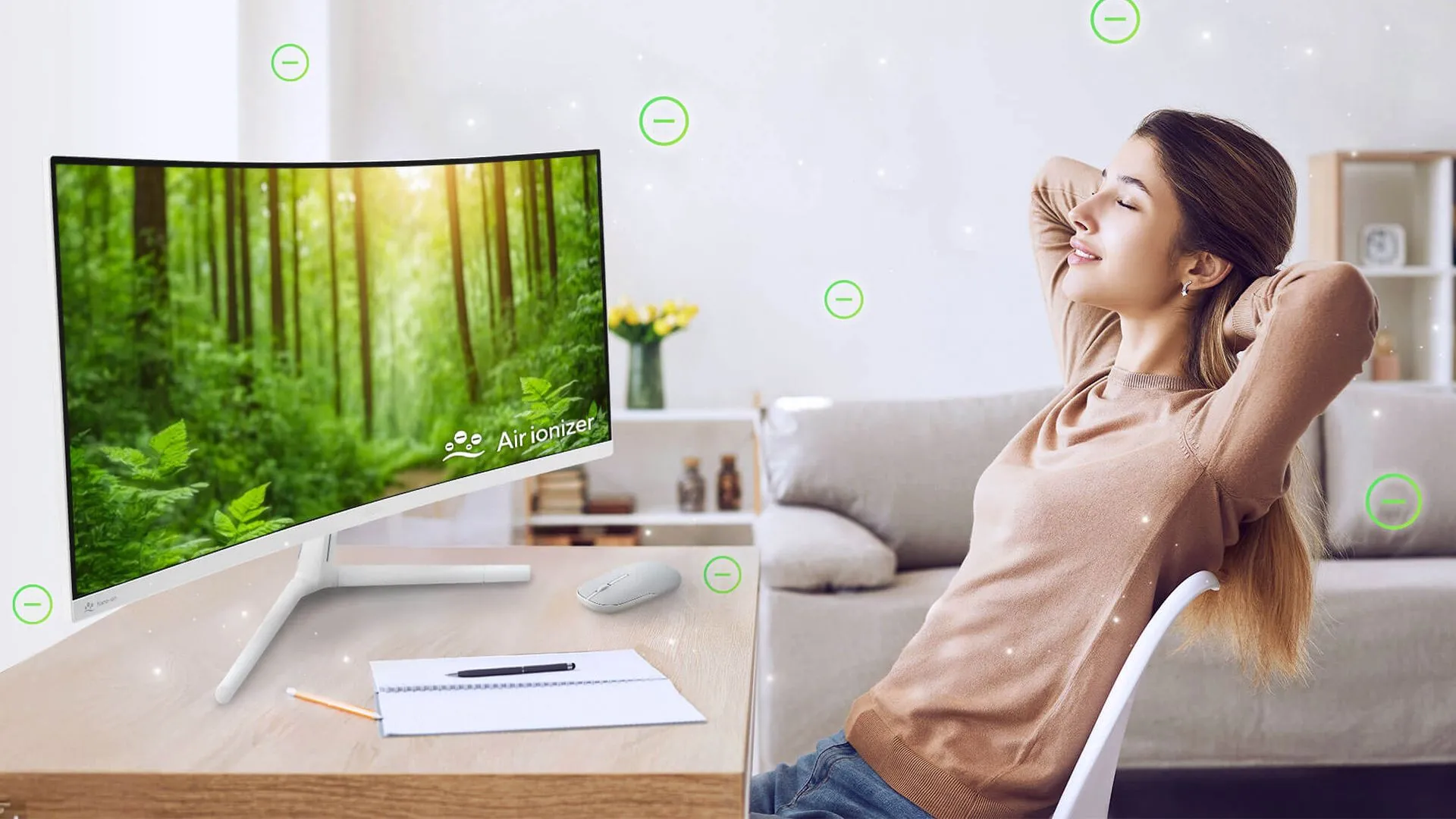 Màn hình máy tính ASUS Air Ionizer có khả năng lọc không khí xung quanh bàn làm việc