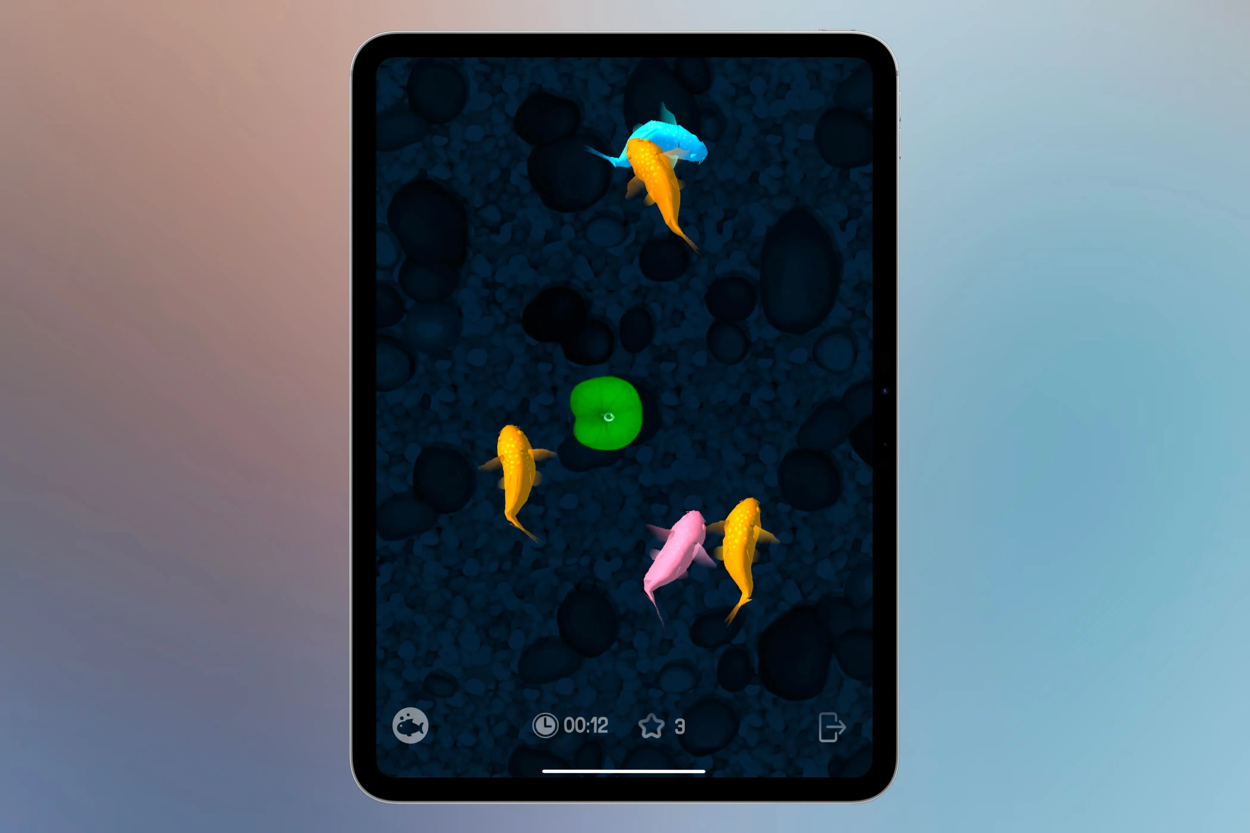 Màn hình ứng dụng Cat Fishing 2 đang chạy trên iPad với hình ảnh cá bơi lội
