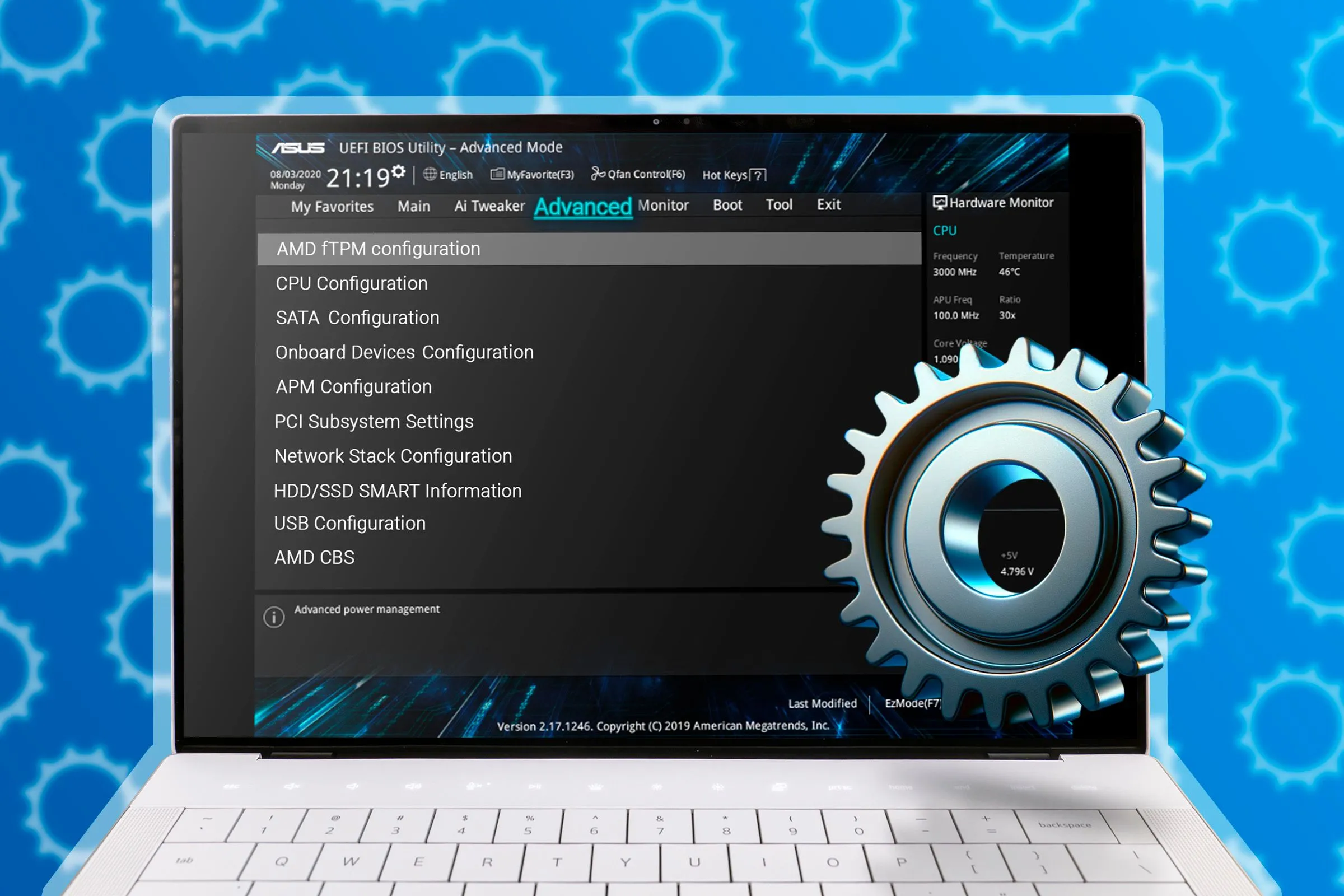Máy tính xách tay với màn hình BIOS của Asus.