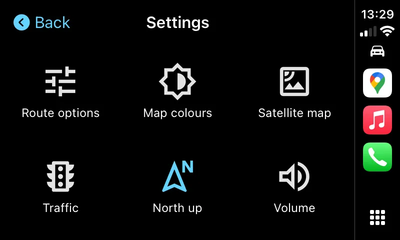 Menu cài đặt Google Maps trong CarPlay