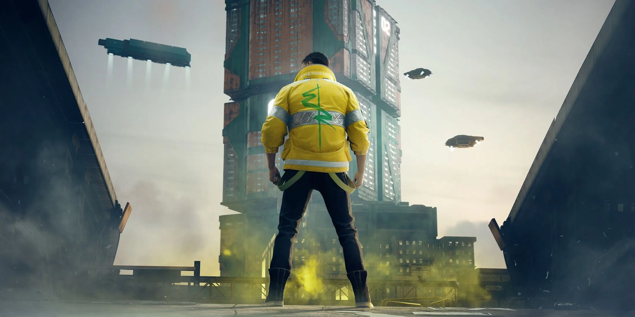 Một cảnh đường phố Night City trong Cyberpunk 2077 với các tòa nhà cao tầng và ánh đèn neon rực rỡ, thể hiện phong cách cyberpunk.
