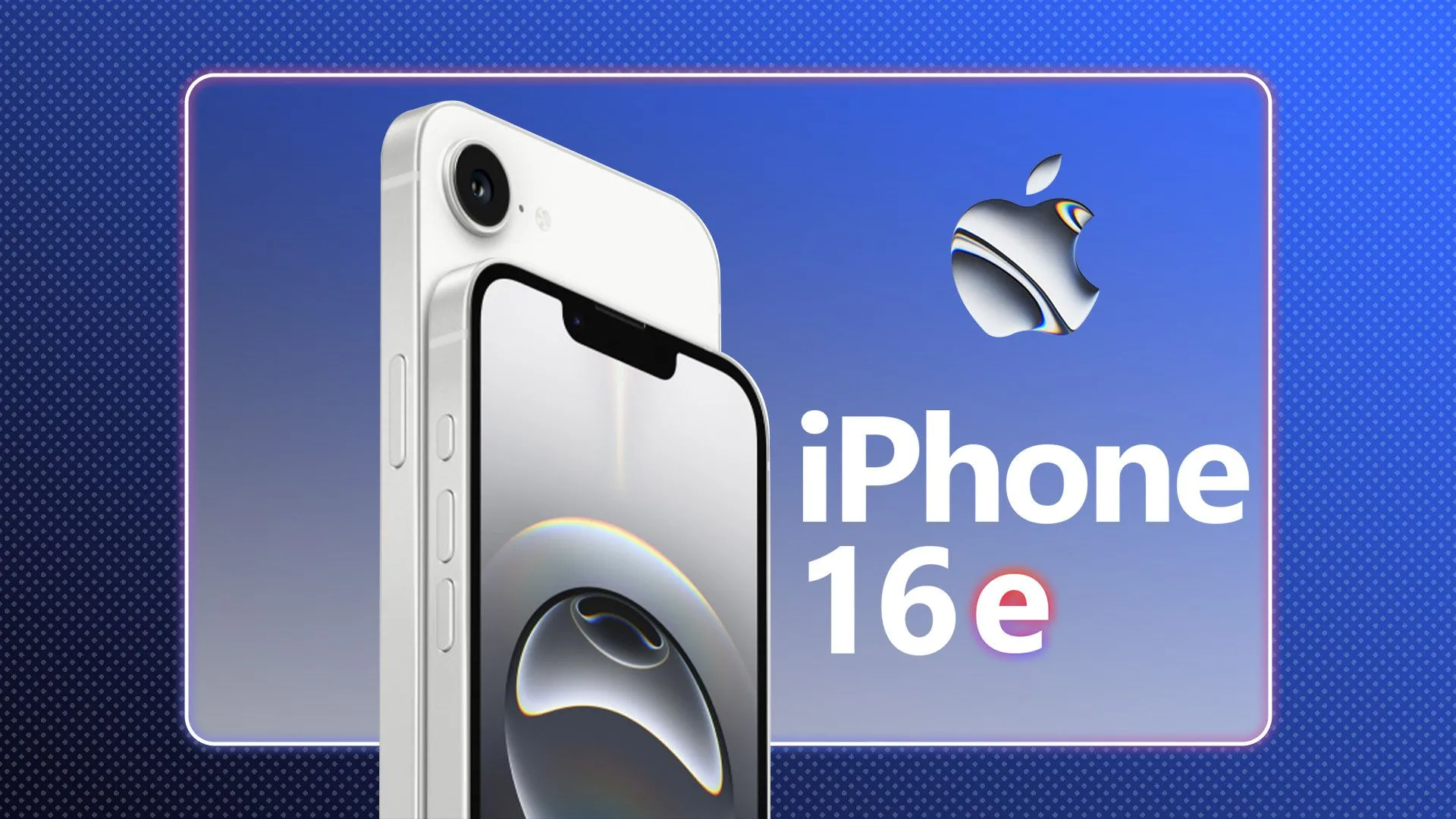 Một chiếc iPhone 16e màu xanh với logo Apple và giao diện màn hình chính