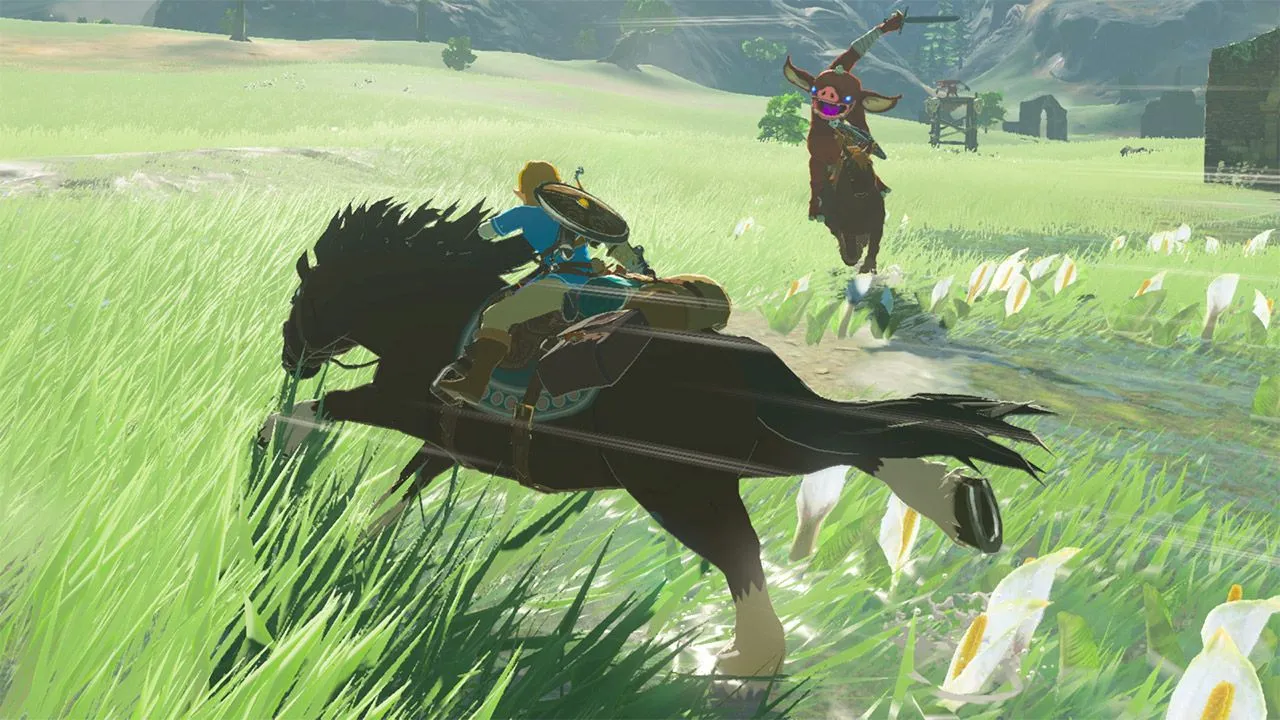 Một khung cảnh ấn tượng từ trò chơi The Legend of Zelda: Breath of the Wild, minh họa khả năng hấp dẫn tự thân của gameplay Nintendo.