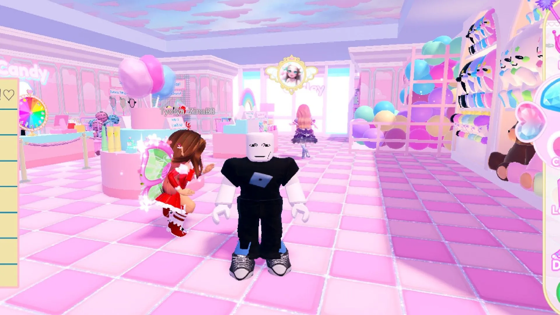 Một người chơi đang đứng trong cửa hàng gần những người chơi khác trong game Royale High trên Roblox.