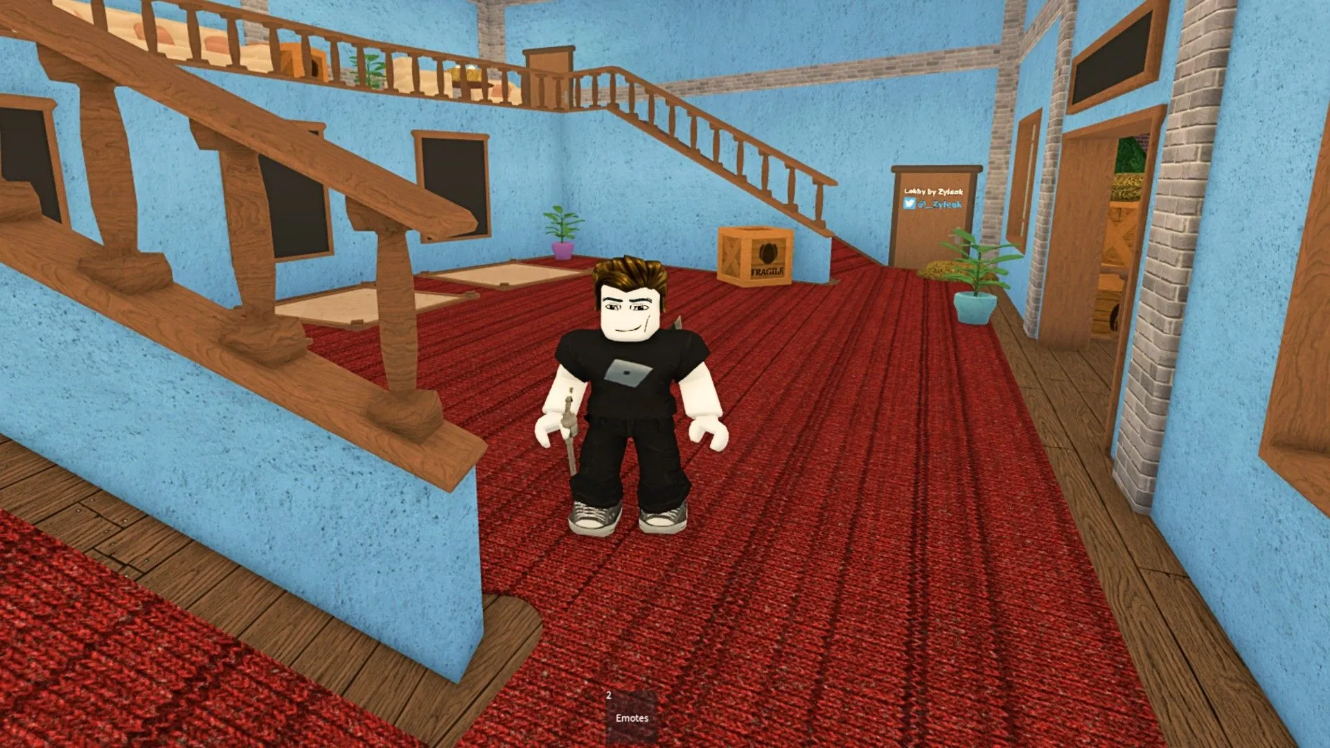 Một người chơi đang đứng trong một ngôi nhà trong game Murder Mystery 2 trên Roblox.